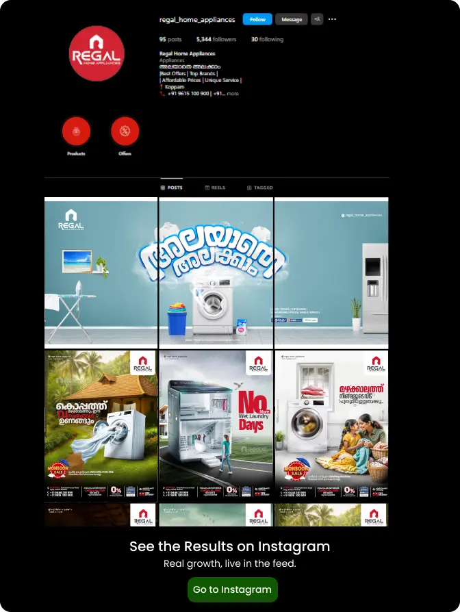 Regal Home Appliances Instagram Page Managed by Rayans Creative Digital Marketing Agency Kannur