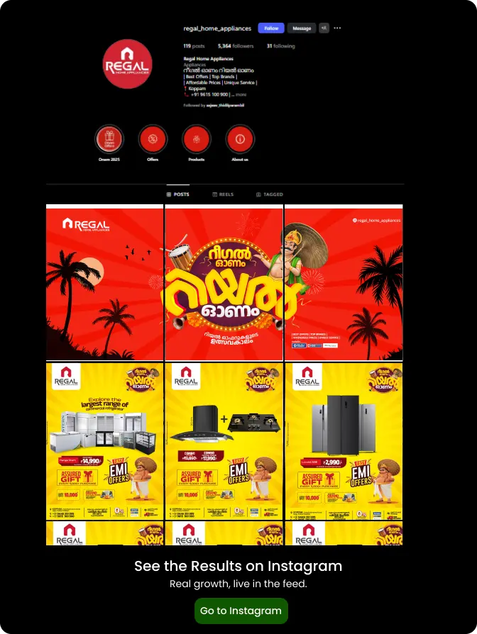 REGAL ONAM OFFERS POSTER DESIGNED BY RAYANS CREATIVE-BEST PERFORMANCE MARKETING AGENCY KANNUR