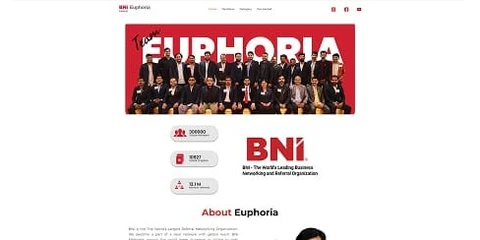 BNI Euphoria responsive business networking website designed by Rayans Creative featuring a modern, professional interface with responsive web design and intuitive navigation.