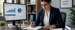 Professional accountant analyzing financial reports, managing budgets, and preparing business accounts in a modern office environment.