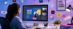 Graphic Designer creating visual designs, branding materials, and digital content using professional design software.