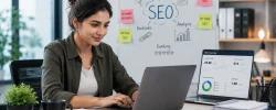 SEO trainee analyzing website performance, keyword rankings, and search engine optimization strategies.